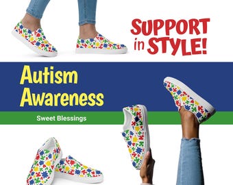 Autismus Bewusstsein Primär Puzzle und Herzen Damen Slip-On Segeltuch-Schuhe Frauen Teens Mama Schwester Counselor Doktor Krankenschwester CNA Schuhe für Autismus