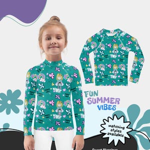 Little Girls Long-Sleeve Rash Guard Beach Shirt Youth – UPF 50+ Sun Protection Swim Shirt Tweens - Matching Mom and Me Swimwear Cute Flowers