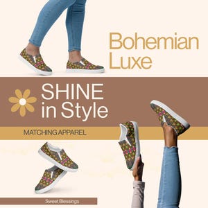 Boho Luxe Slip-On Canvas Schuhe - kunstvolle florale Sneakers für Frauen - elegante Boho Schuhe - stilvolle Sommer-Sneaker
