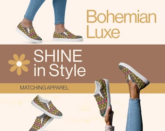 Zapatos de lona sin cordones de estilo bohemio de lujo: zapatillas con motivos florales para mujer: calzado bohemio elegante: zapatillas de verano con estilo
