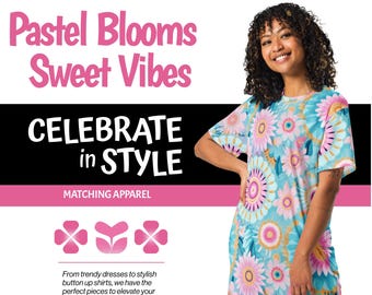 Spring Garden Blooms Summer T-Shirt Dress Women Teens - School Teacher Dress or Wedding Guest Dress – Cruise Vacation Dress Smaller Pattern