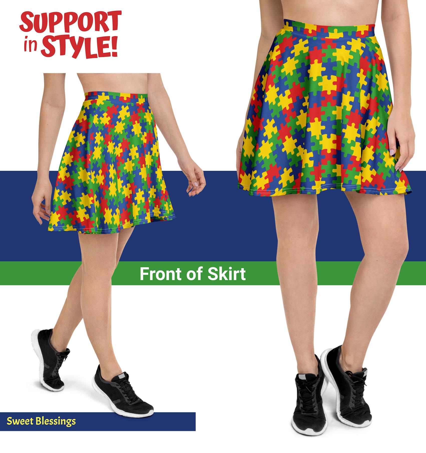 Autism Puzzle Teacher Skater Skirt Ladies Women Teens - Autism