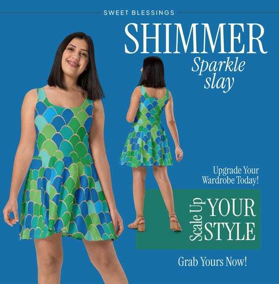 skater dresses for teens Mystic Mermaid Skater Dress Teens -flowy Sleeveless Summer Outfit Women  -ocean-inspired Summer Wedding Guest Dress or Vacation Apparel