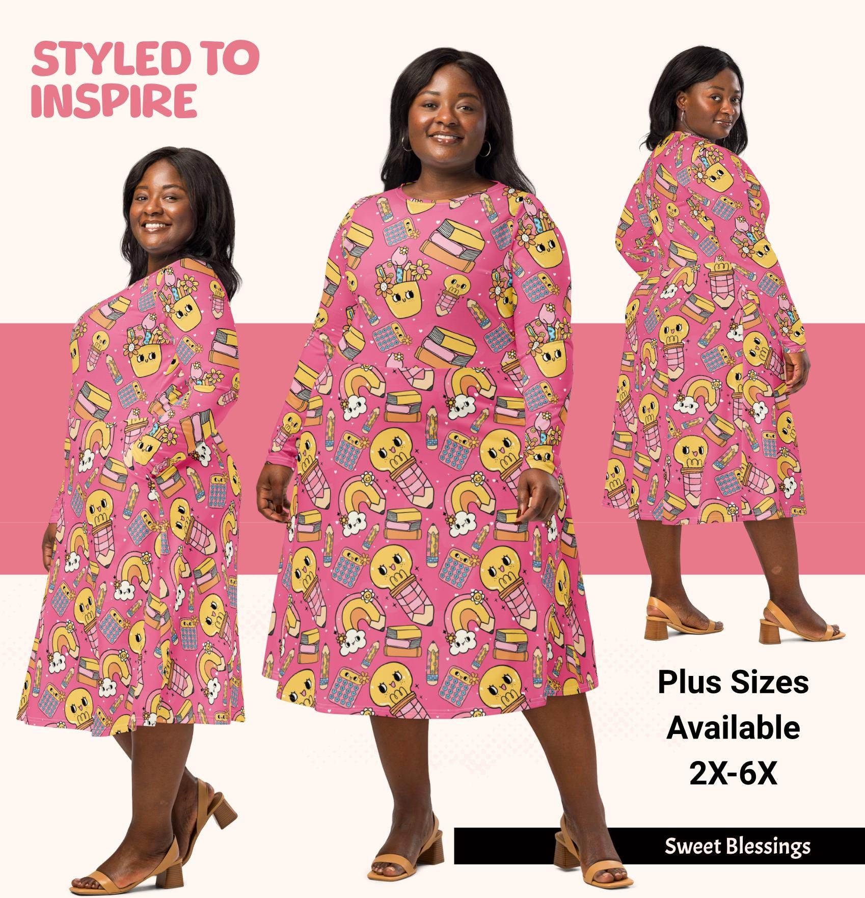 Groovy Spring Teacher Dress Ladies Women Teens - School Teacher Dresses  With Pockets - Retro Pink Midi Dress With Adorable Patterns - Etsy