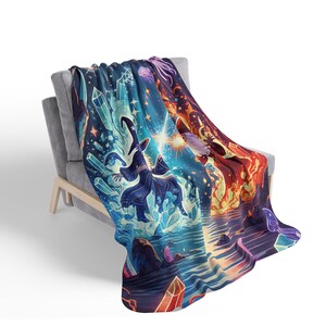 Cobertor Sherpa Infantil Mystical Wizard - Manta de lã com estampa de arte mágica e fantasia, fogo e gelo, presente de aniversário e Natal para meninos e adolescentes, decoração de quarto imagem 4