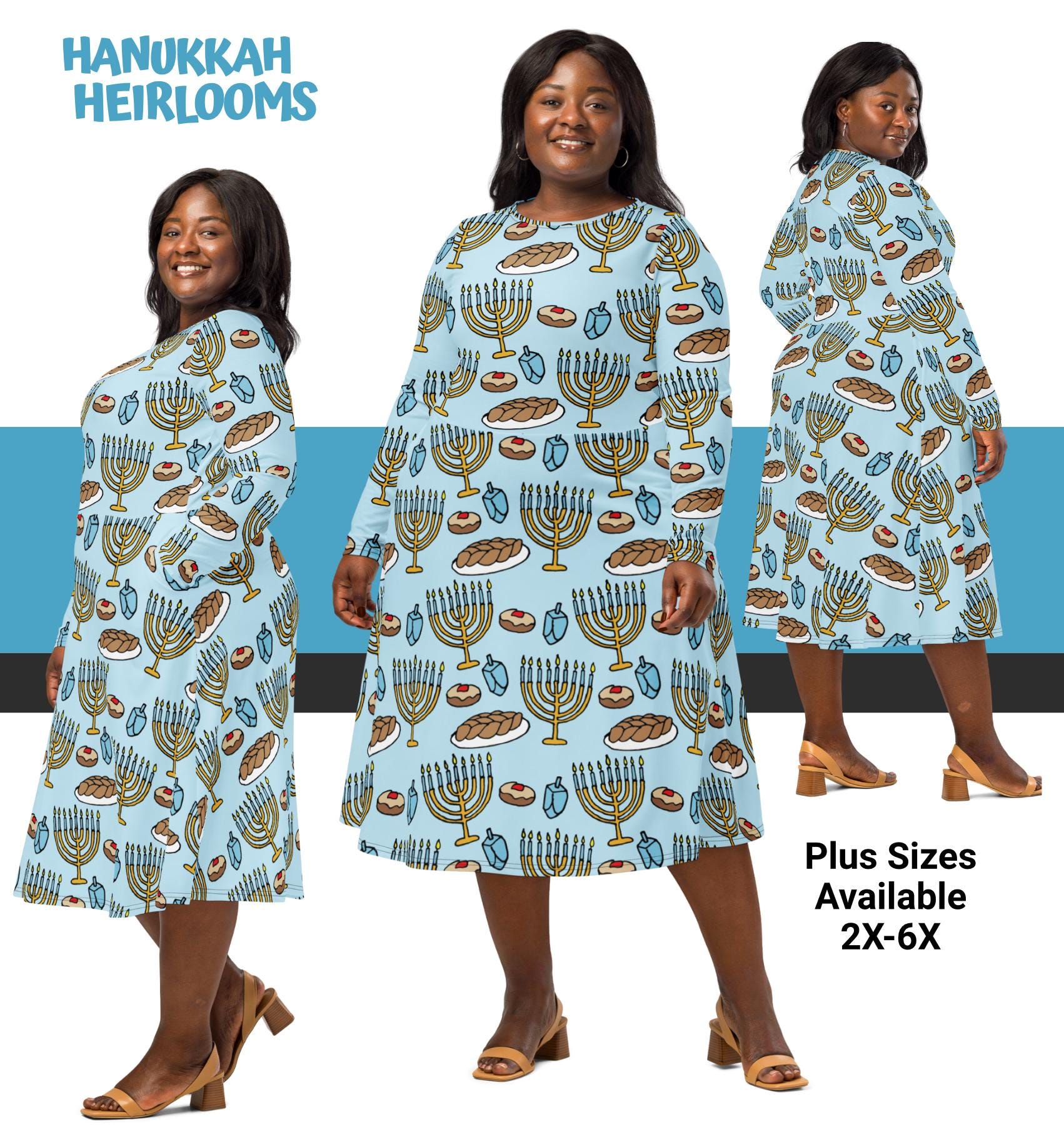 Hanukkah Holiday Dress Women Teens - School Teacher Dress With Pockets -  Blue Festive Midi With Menorah, Dreidel & Sufganiyot Pattern - Etsy