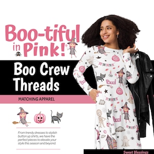Spaß Halloween Kleid für Damen Lehrer Teenager - Pink Tierchen Hexen Geister Mumien Langarm Midi Kleid - Süßes Lehrer Schulkostüm