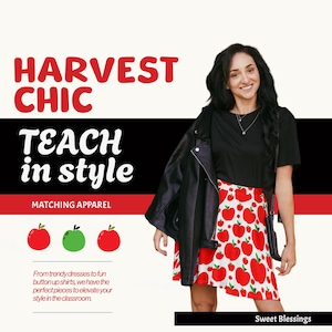 Teacher Skater Skirt Ladies Women Teens - Candy Red Apple Festival Skater Skirt - School Skirt for Holiday Events - Fall Spring BBQ Festival