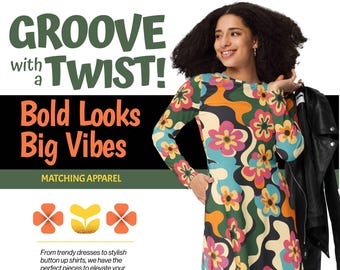 Retro Groovy Floral Dress Ladies Women Teens - 60s 70s Inspired Midi Dress with Pockets - Vintage Boho School Teacher Outfits - Spring Vibes