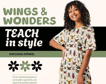Insects Bug Explorers Teacher Dress for Kindergarten Preschool Elementary Math Science Teachers - Flutter Fly Fun Teacher Dress Women Teens