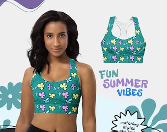 Lange sportbeha met bloemenprint voor dames – fitnesstrainingsbeha met compressiepasvorm – trendy sportkleding of vrijetijdskleding Dames tieners
