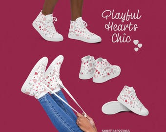 Playful Hearts Valentijnsdag hoge canvas schoenen dames tieners - romantisch cottage chique stijl voor leraren Bruiloft Verloving Bruidsfeest Plezier