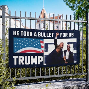 Support Trump-Inspired Yard Signs - Bulletproof Trump Rally Large Outdoor Vinyl Fence Banner Sizes 72x36&quot; or 48x24&quot; - American Flag Banner