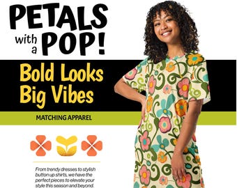 Groovy Floral T-Shirt Dress Women Ladies Teens – Retro 60s Inspired Flower Pattern Teacher Dress – Ideal for School Vacation Casual Outings