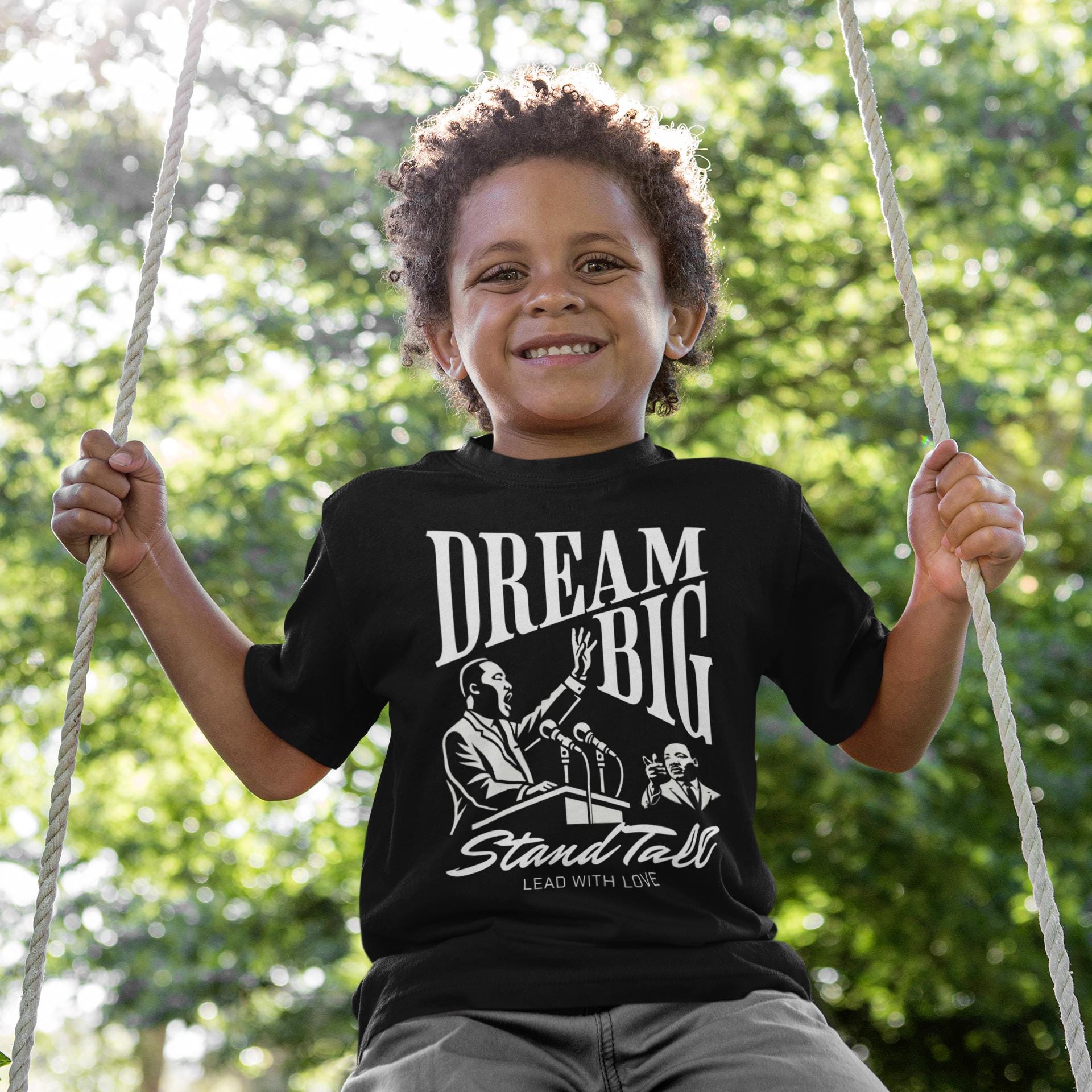 Inspirational MLK Kids T-shirt - Dream Big Stand Tall King