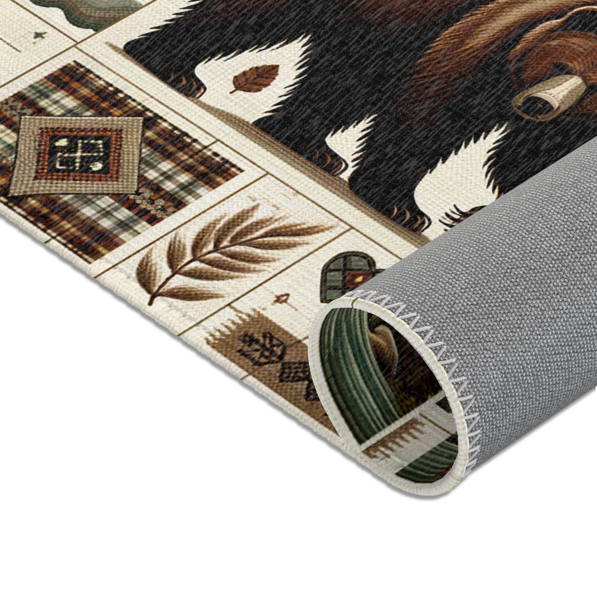 Cabin Styel Rug Rustic Cabin Area Rug - Bear Canoe and Forest Scene - Cozy Lodge Style ...