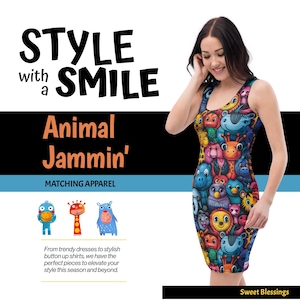 Vestido ajustado con estampado animal para mujer: vestido sin mangas con un toque safari divertido y caprichoso para adolescentes. Tema de zoológico vibrante y divertido.