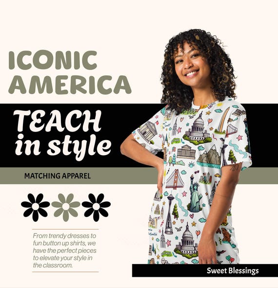 lady dressed as statue of liberty falls America the Beautiful Teacher T-shirt Dress Ladies Teens - National Landmarks Washington DC Niagara Kindergarten Elementary Teacher under5clearance
