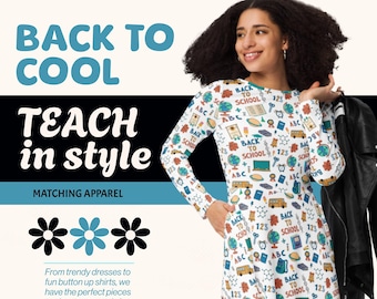 Back to School Teacher Midi Dress Ladies Women Teens - Elementary Preschool Kindergarten Dresses for Teachers - Dress with Pockets