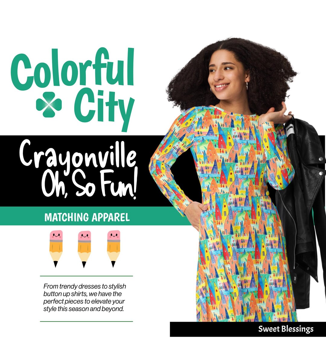 dress and fun Crayonville Colorful City Midi-length Ladies Women Teens - Funky School Urban Dress -preschool Kindergarten Elementary School Teachers Pull On Closure Sleeve Color:Limited Spring Basil Purple extended:286777 KSTM Black Halter Fringe