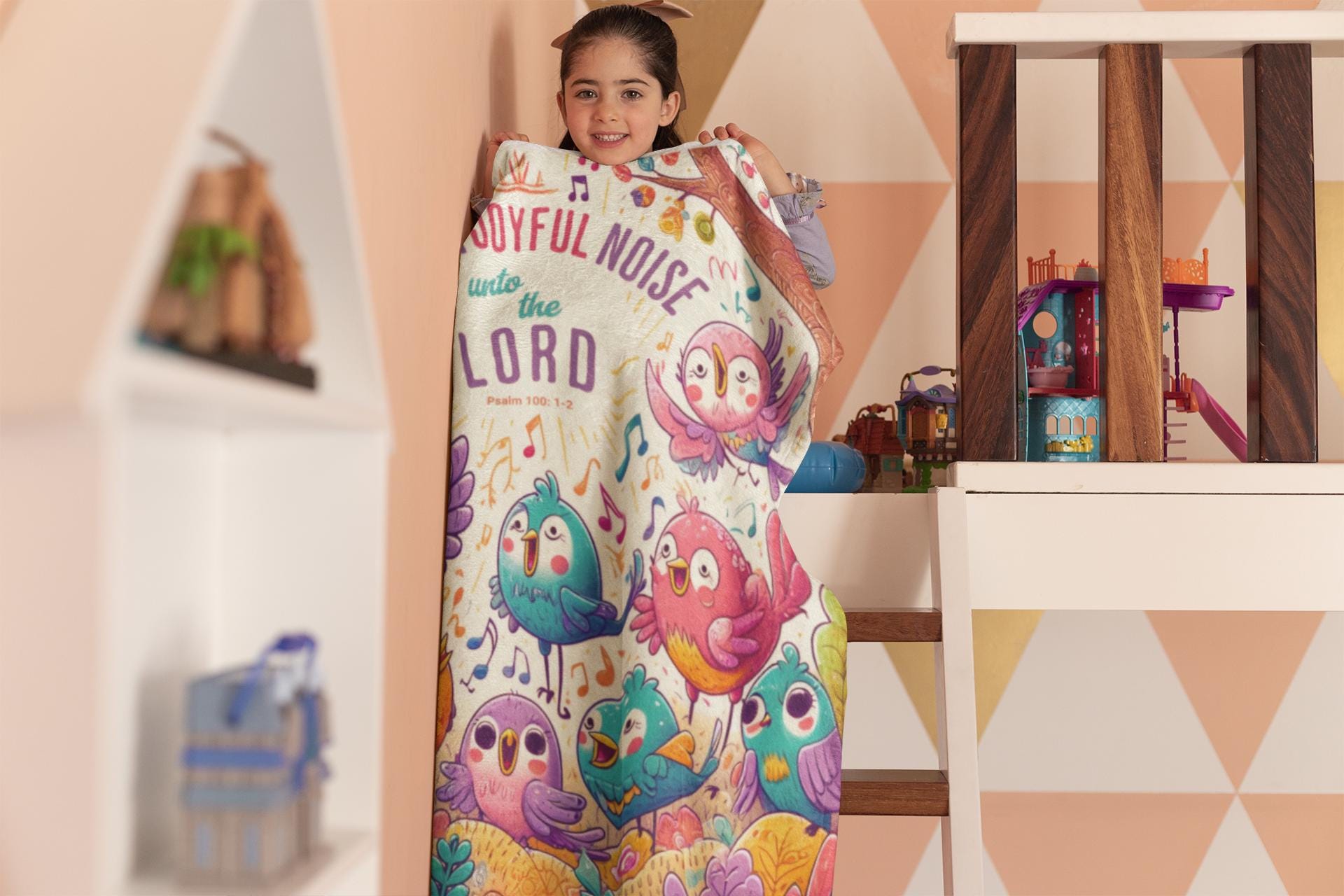 Joyful Noise Velveteen Blanket for Kids - Psalm 100:1-2 Colorful