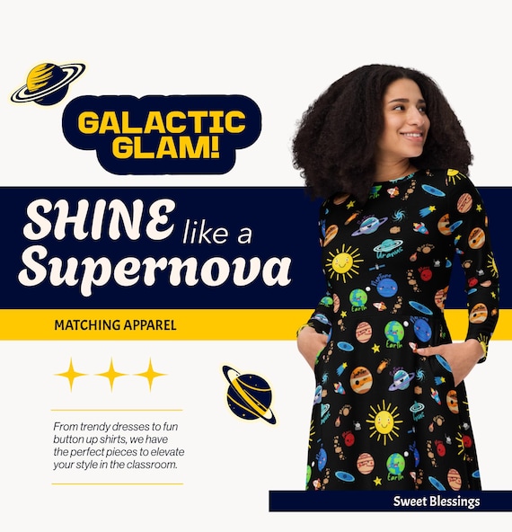 Solar System Swag Teacher Dress - Science Reading Math Planets Sun Moon Dress - Mid Dress for Preschool Kindergarten Elementary Teachers Solar System Swag Teacher Dress - Science Reading Math Planets Sun Moon Dress - Mid Dress for Preschool Kindergarten Elementary Teachers