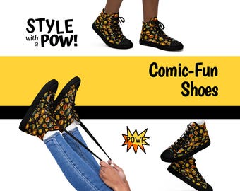 Zapatos de lona altos de estilo cómic pop art para mujer - Zapatos de superhéroes de dibujos animados - Súper héroes de acción de cómics de moda - Parejas a juego