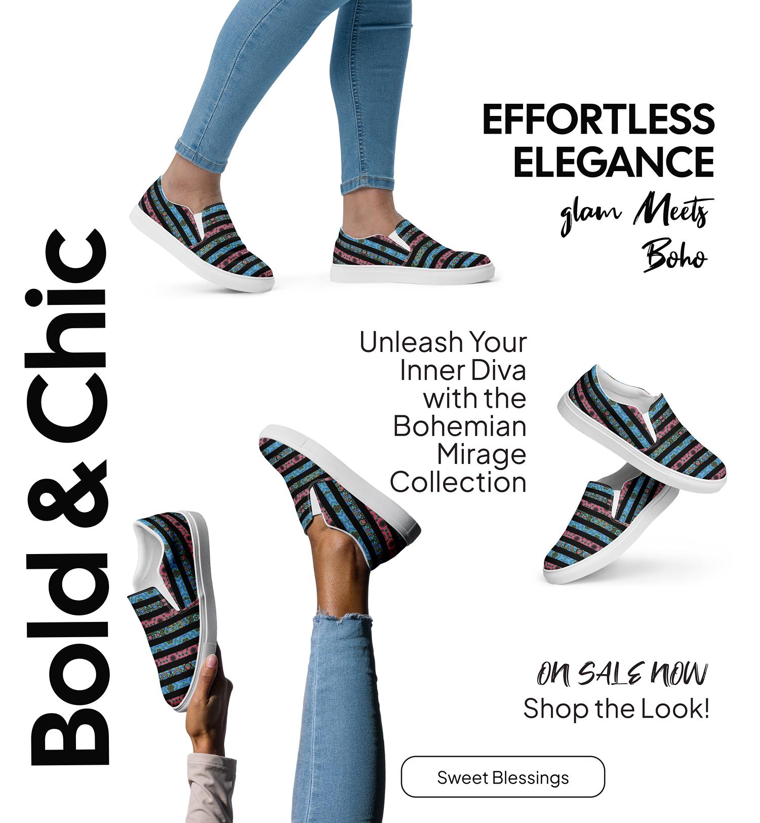 Zapatillas de lona sin cordones Boho Mirage de moda - Zapatillas de lona blancas con estampado tribal para mujer - Calzado bohemio de moda - Zapatilla