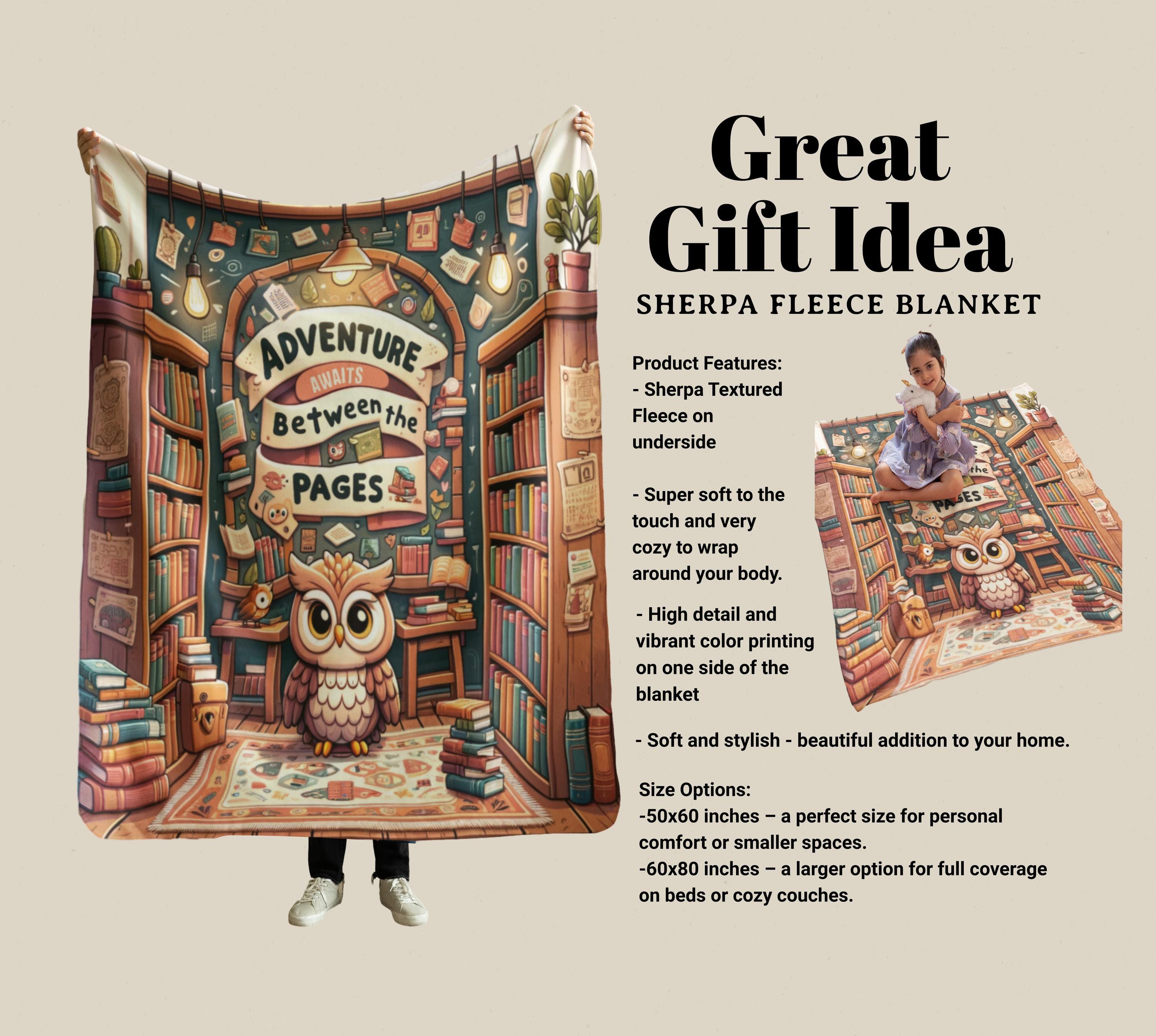 Owl Lovers Sherpa Fleece Blanket | Whimsical Adventure Book Lovers Warm Earthtone Reading Library Sc