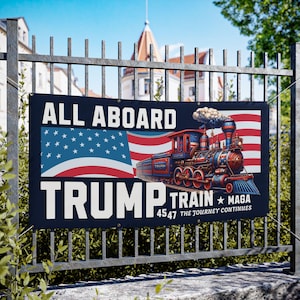 Trump-Inspired Yard Signs - Trump Train Comeback Era 45 47 Large Outdoor Vinyl Fence Banner Sizes 72x36&quot; or 48x24&quot; - American Flag Banner