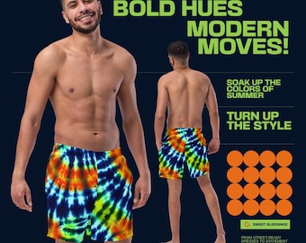 Bañador Boho Tide para hombre: pantalones cortos de playa con efecto tie-dye vibrantes para adolescentes: ropa de playa elegante de secado rápido para vacaciones en crucero