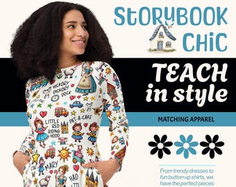 Nursery Rhyme Teacher Dress - Mother Goose-Inspired Dress for Preschool Kindergarten Elementary Teachers - Long Sleeve Midi Dress