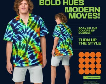 Boho Tide Hawaiian Shirt -Vibrant Men's Button-Up – Tropical Beachwear for Vacation Summer Fun – Casual Wear Cruise Outfit