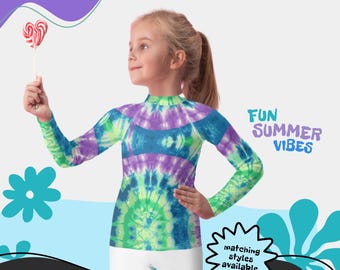Camisa de praia de manga comprida para crianças pequenas Rash Guard para jovens – Camisa de natação com proteção solar FPS 50+ para crianças pequenas - Roupa de banho combinando para mãe e eu