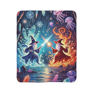 Cobertor Sherpa Infantil Mystical Wizard - Manta de lã com estampa de arte mágica e fantasia, fogo e gelo, presente de aniversário e Natal para meninos e adolescentes, decoração de quarto imagem 6