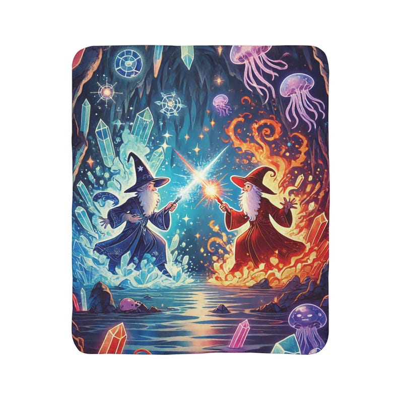 Cobertor Sherpa Infantil Mystical Wizard - Manta de lã com estampa de arte mágica e fantasia, fogo e gelo, presente de aniversário e Natal para meninos e adolescentes, decoração de quarto imagem 6