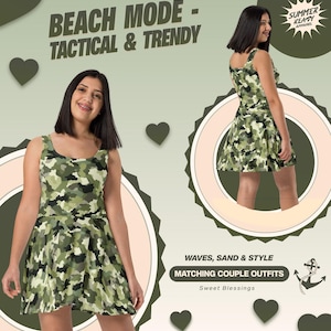 Fun Camo Couture Sleeveless Skater Dress Ladies - Flowy Camouflage Dress for Teens - Perfect for Casual Wear Chic Outfits – Matching Couples