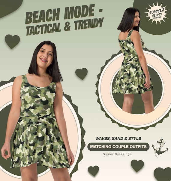 chinese dress ladies Short Sleeve Camo Mini Dress  Country Bumpkin