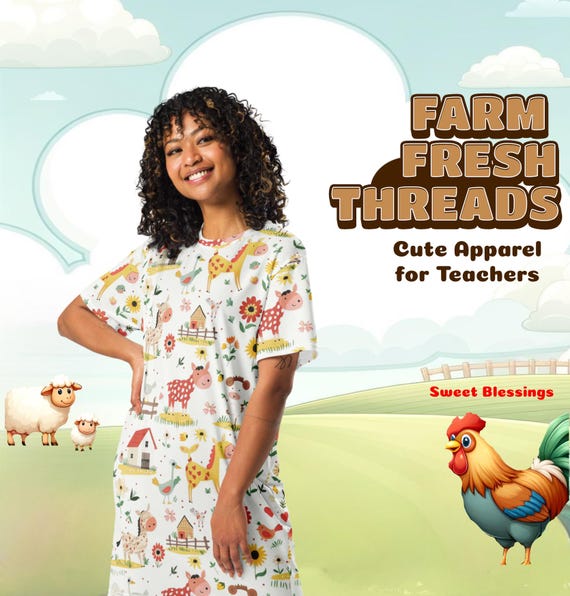 Farmyard Friends T-shirt Dress for Ladies Teens  Elementary Kindergarten  School Teacher Dresses  Cute Country Charm Horses Pigs Sheep - Etsy
