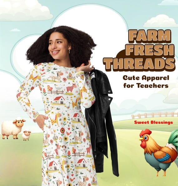 cute teacher dresses with pockets Farm Friends Dresses for Teachers – Elementary Kindergarten Teacher School  Outfit – Cute Country Charm Horses Pigs Sheep Dress With Pockets