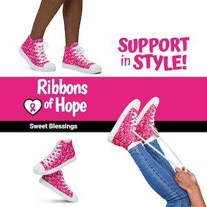 Pink Hearts Breast Cancer Awareness High Top Canvas Shoes - Pinktober Cancer Survivor Shoes - Valentines Day Doctor Nurse CNA Teacher Shoes
