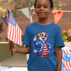 Funny Kids Patriotic T-Shirt for Boys Girls - Sparky Patriotic Dog Red White Blue - Summer Vacation July 4th or Memorial Day Celebrations