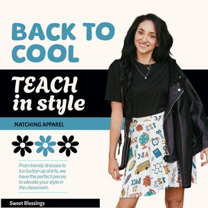 Back to School Teacher Skater Skirt - Elementary Preschool Kindergarten Teacher Skirts Ladies - Matching Teacher Dresses Available