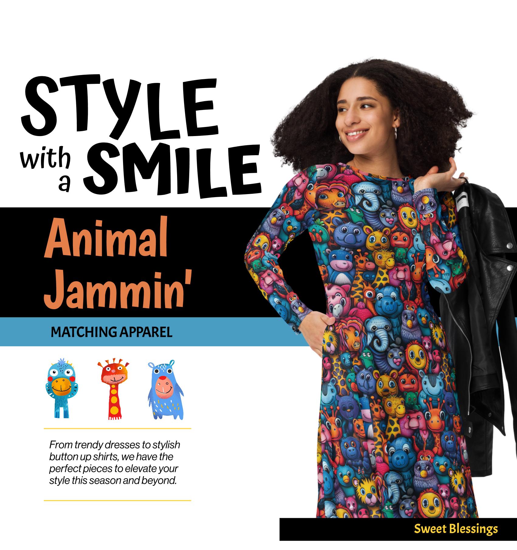 Ladies Animal Print Midi Dress – Fun Whimsical Jungle Zoo Pattern
