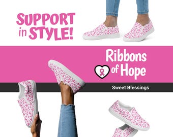 Pink Ribbons Brustkrebs Bewusstsein Slip On Canvas Schuhe - Krebs Überlebende Schuhe - Pinktober Doktor Krankenschwester CNA Medizinisches Hospiz Lehrer Schuhe