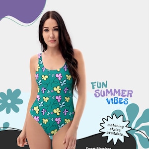 Trendy Chic One-Piece Swimsuit Ladies Teens - Vibrant Floral Stylish Bathing Suit for Women - Perfect for Beach, Pool & Summer Vacations