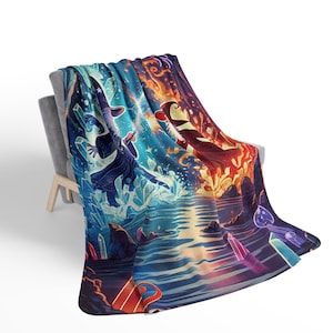 Cobertor Sherpa Infantil Mystical Wizard - Manta de lã com estampa de arte mágica e fantasia, fogo e gelo, presente de aniversário e Natal para meninos e adolescentes, decoração de quarto imagem 5