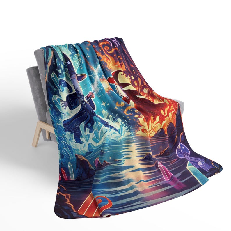 Cobertor Sherpa Infantil Mystical Wizard - Manta de lã com estampa de arte mágica e fantasia, fogo e gelo, presente de aniversário e Natal para meninos e adolescentes, decoração de quarto imagem 5