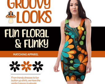 Retro Bloom Vibes Bodycon Dress Women - Sexy Sleeveless Dress with Vintage Floral Print – Groovy Boho Style for Wedding Guest Dress