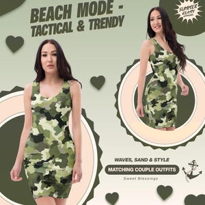 Sexy Stylish Camouflage Bodycon Dress - Military Style Fun Pattern – Casual Streetwear Style – Date Night Summer Dress – Matching Couples